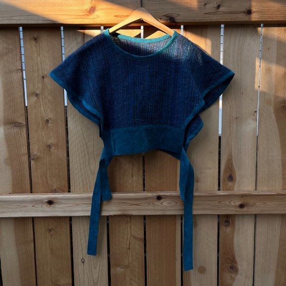 Handmade Handwoven "Stingray" Wrap Top - S/M/L - Blue/Turquoise + Leather - Picture 4 of 8